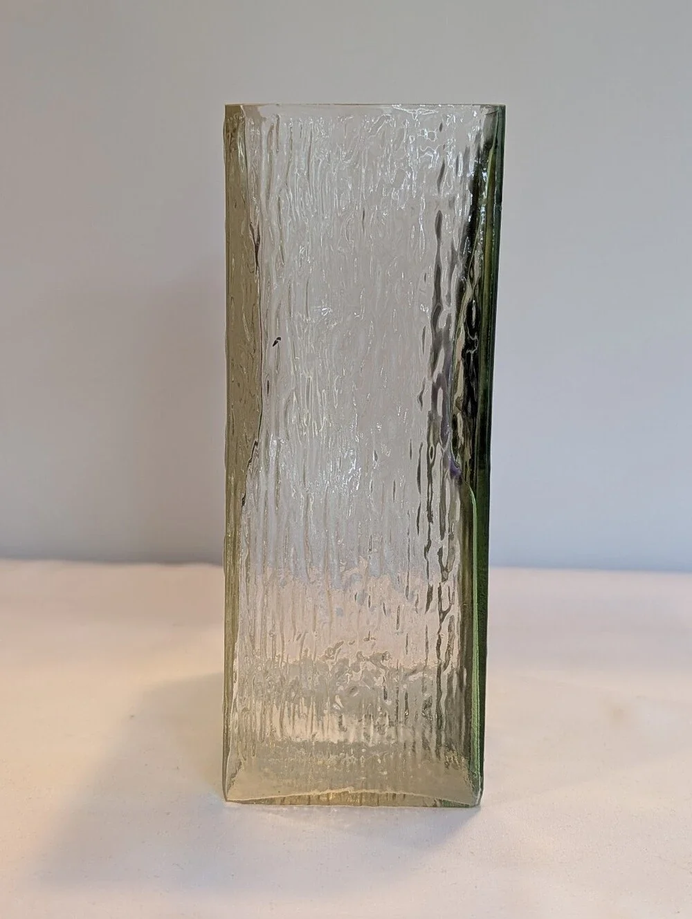 Vase Iris Embossed Stained Glass FTD Romania 1985  Rectangle Textured Vintage